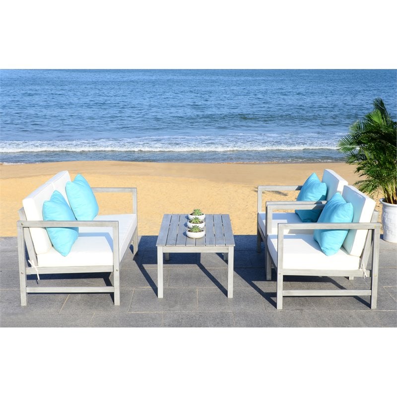 Safavieh Montez 4-Piece Eucalyptus Wood Outdoor Set in Gray/Beige