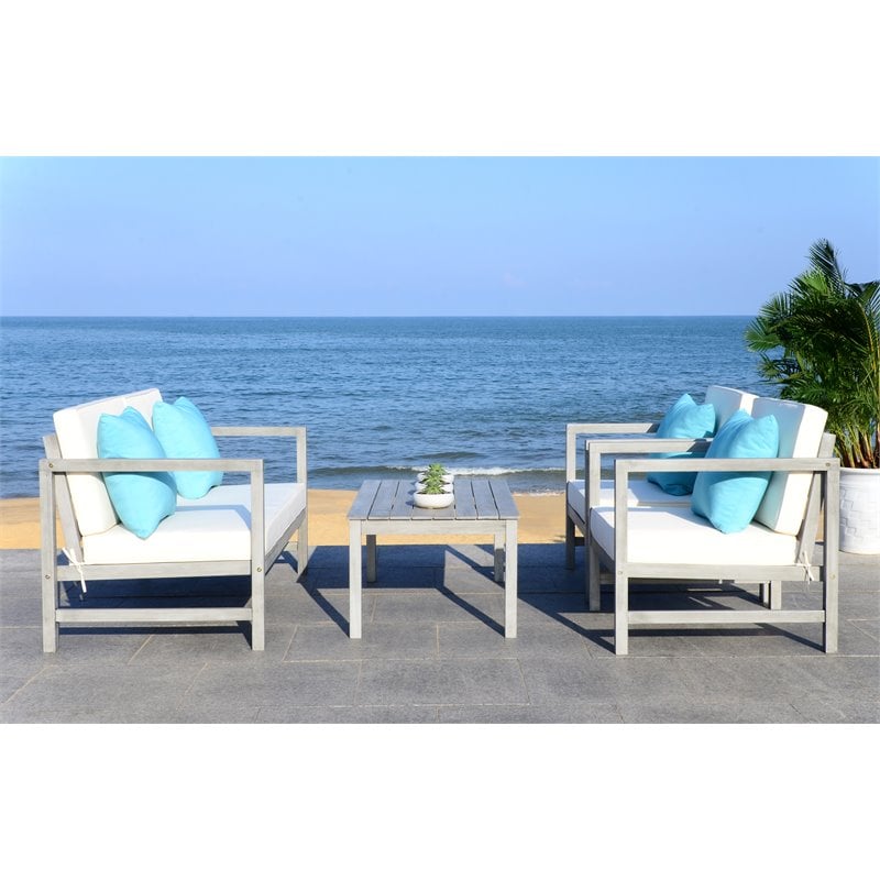 Safavieh Montez 4-Piece Eucalyptus Wood Outdoor Set in Gray/Beige