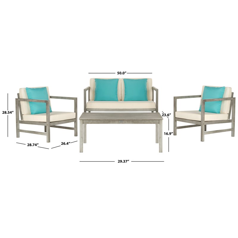 Safavieh Montez 4-Piece Eucalyptus Wood Outdoor Set in Gray/Beige