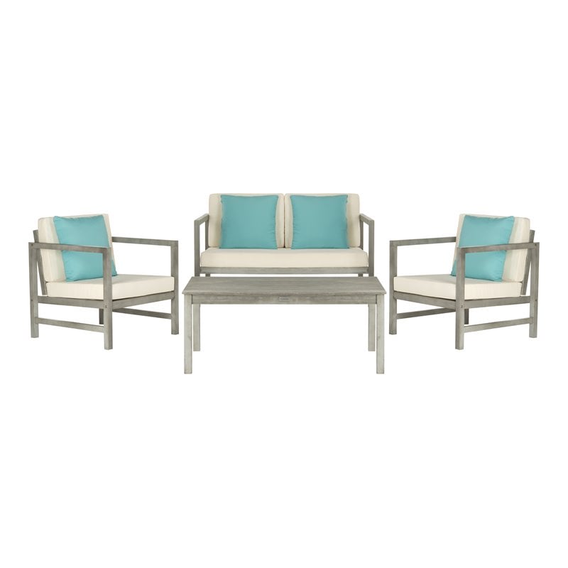 Safavieh Montez 4-Piece Eucalyptus Wood Outdoor Set in Gray/Beige