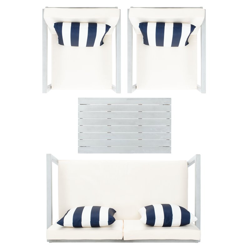 Safavieh Montez 4-Piece Eucalyptus Wood Outdoor Set with Pillows in Gray/Beige