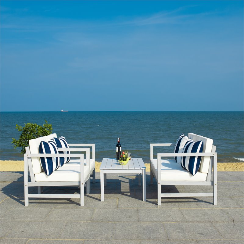 Safavieh Montez 4-Piece Eucalyptus Wood Outdoor Set with Pillows in Gray/Beige