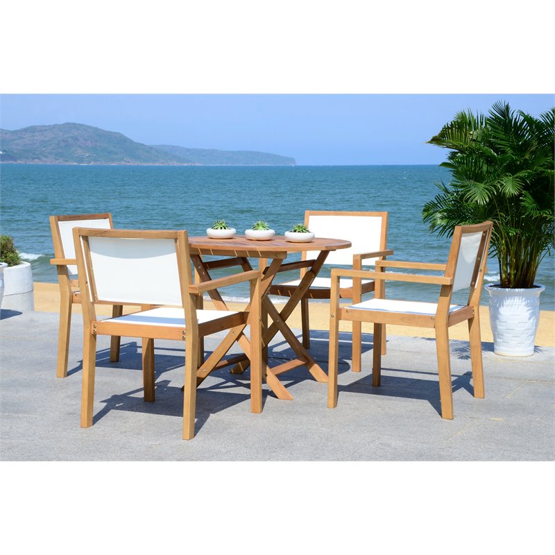 Safavieh Chante 5-Piece Round Eucalyptus Wood Table in Teak Natural