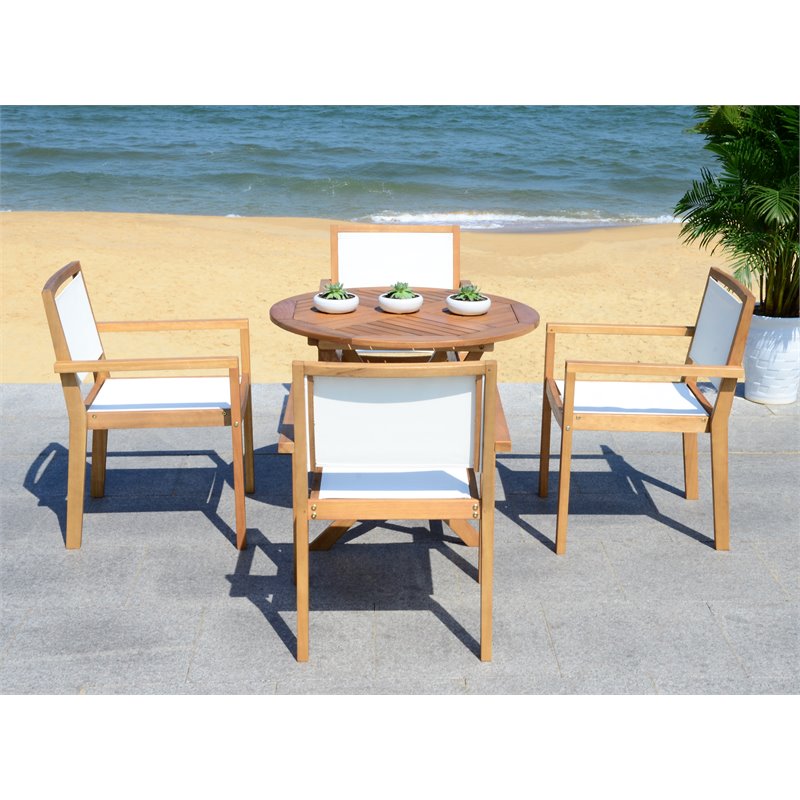 Safavieh Chante 5-Piece Round Eucalyptus Wood Table in Teak Natural