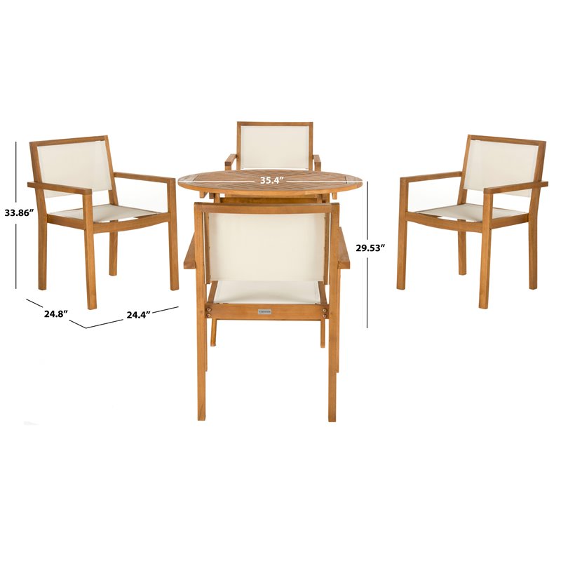 Safavieh Chante 5-Piece Round Eucalyptus Wood Table in Teak Natural