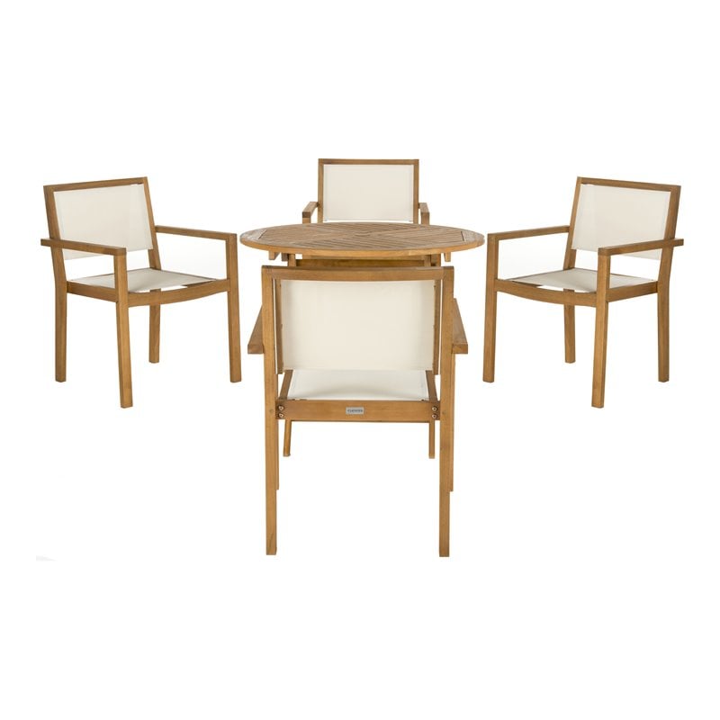 Safavieh Chante 5-Piece Round Eucalyptus Wood Table in Teak Natural