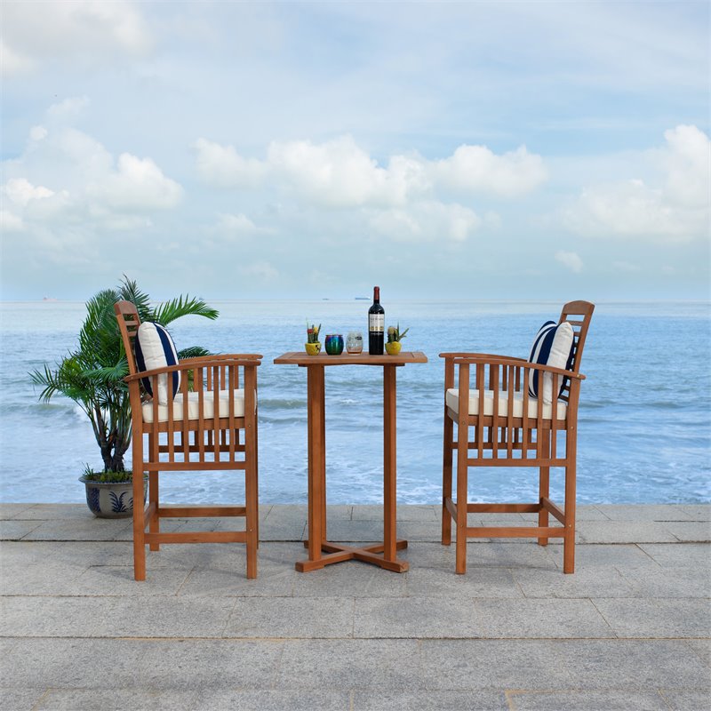 Safavieh Pate 3-Piece Wood/Polyester Bistro Set in Natural/White/Navy