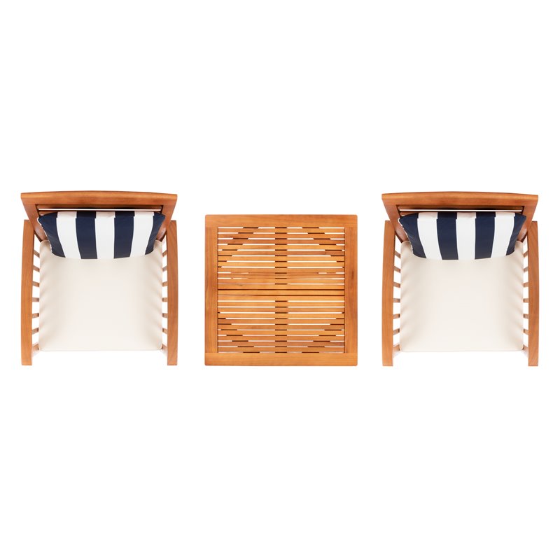 Safavieh Pate 3-Piece Wood/Polyester Bistro Set in Natural/White/Navy