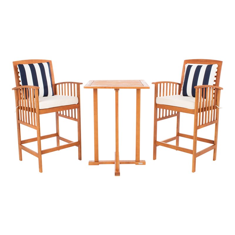 Safavieh Pate 3-Piece Wood/Polyester Bistro Set in Natural/White/Navy