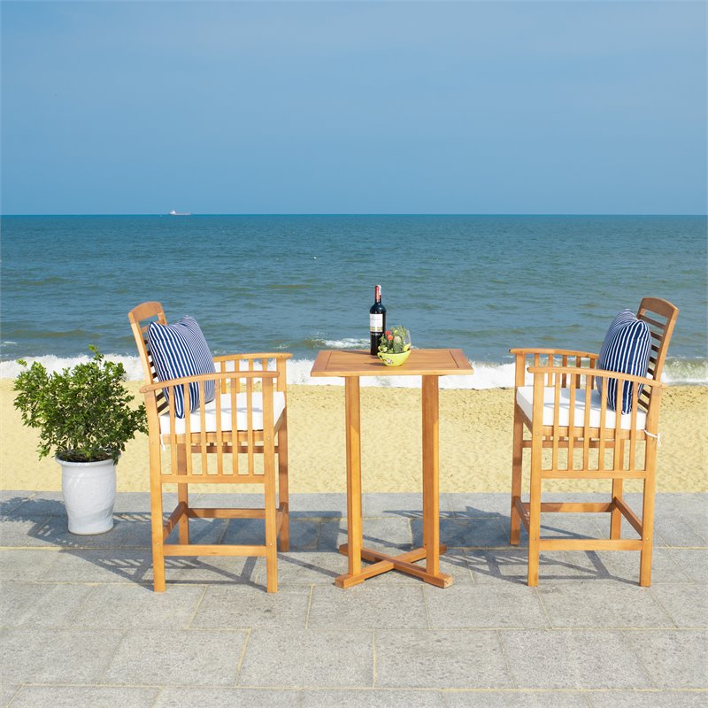 Safavieh Pate 3-Piece Wood/Polyester Bistro Set in Natural/Navy/Beige