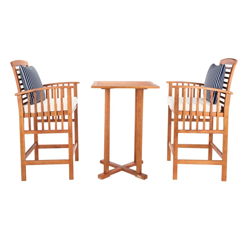 Safavieh Pate 3-Piece Wood/Polyester Bistro Set in Natural/Navy/Beige