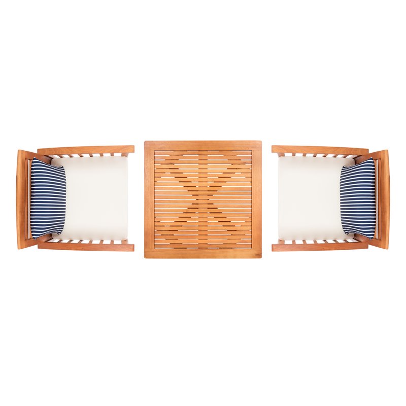 Safavieh Pate 3-Piece Wood/Polyester Bistro Set in Natural/Navy/Beige