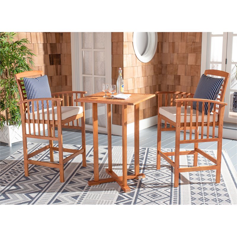 Safavieh Pate 3-Piece Wood/Polyester Bistro Set in Natural/Navy/Beige