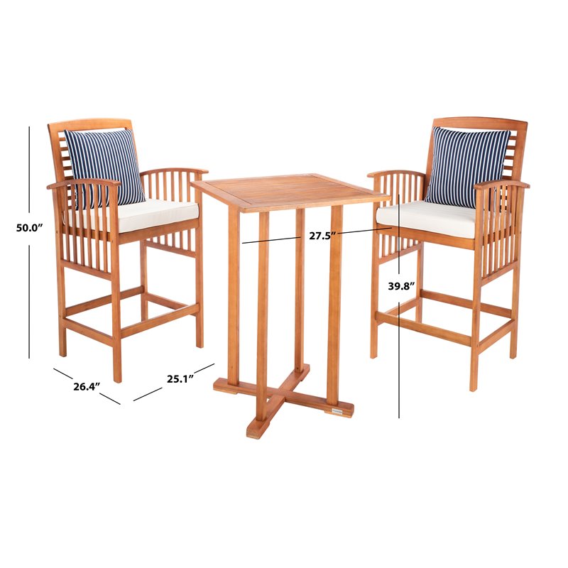 Safavieh Pate 3-Piece Wood/Polyester Bistro Set in Natural/Navy/Beige