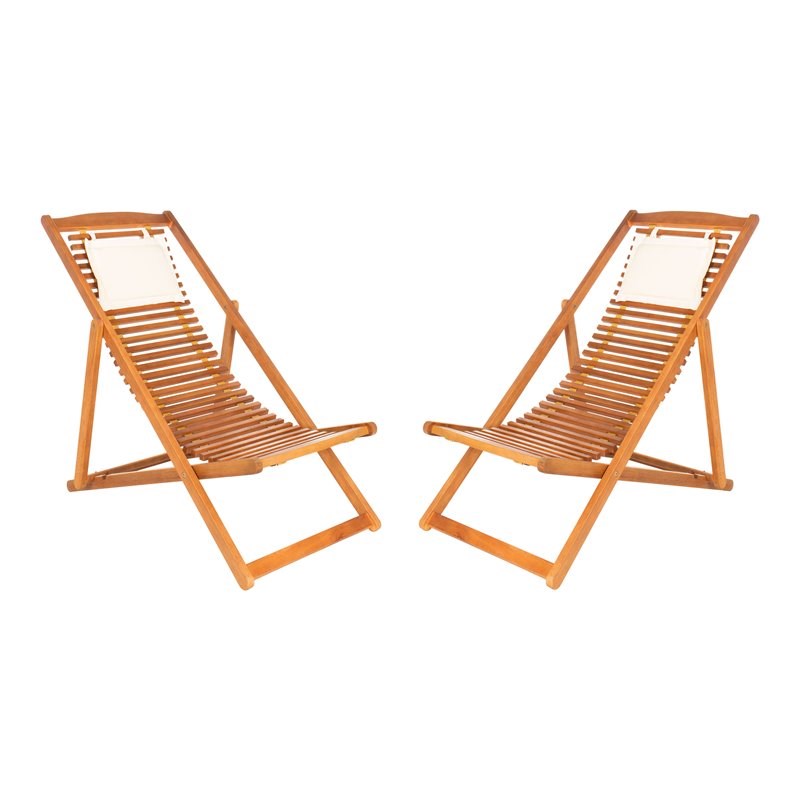 Safavieh Rendi Wood/Polyester Relax Chairs w/ Pillow in Natural/Beige (Set of 2)