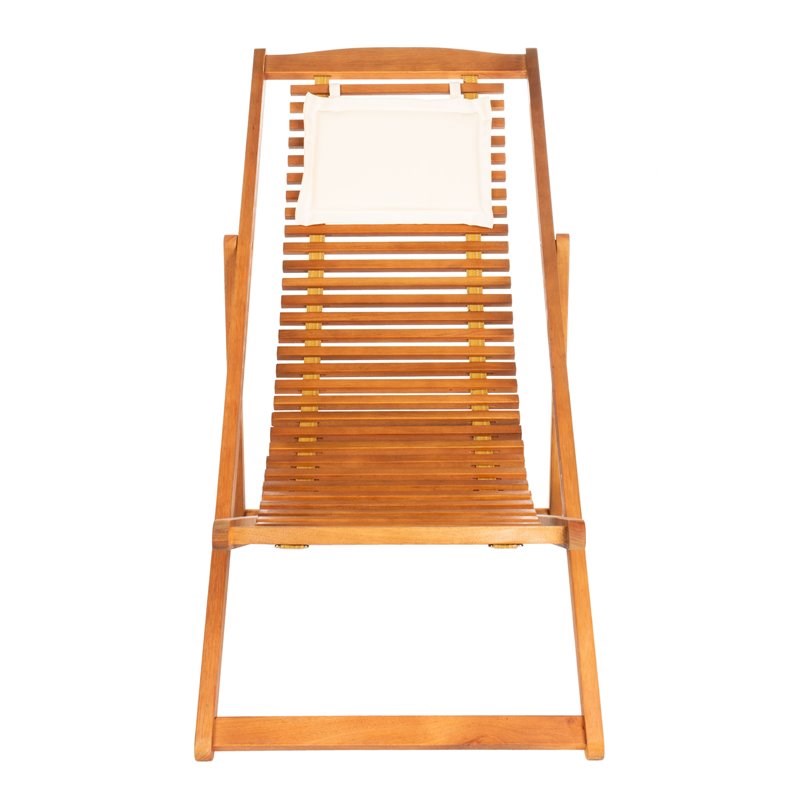 Safavieh Rendi Wood/Polyester Relax Chairs w/ Pillow in Natural/Beige (Set of 2)