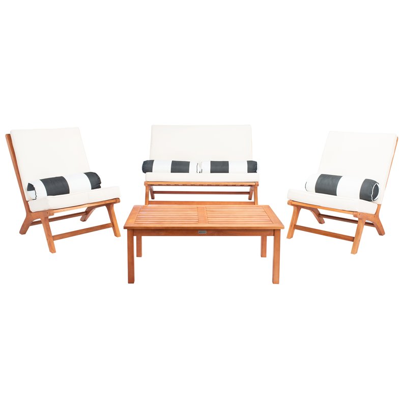Safavieh Chaston 4-Piece Eucalyptus Wood/Polyester Living Set in Natural/Beige