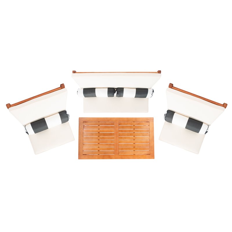 Safavieh Chaston 4-Piece Eucalyptus Wood/Polyester Living Set in Natural/Beige