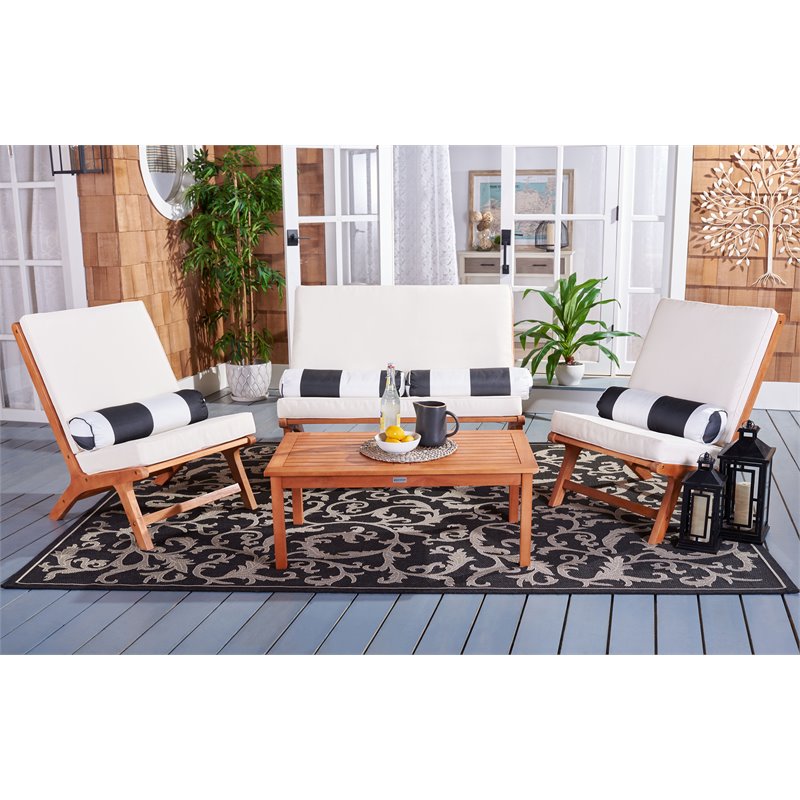 Safavieh Chaston 4-Piece Eucalyptus Wood/Polyester Living Set in Natural/Beige