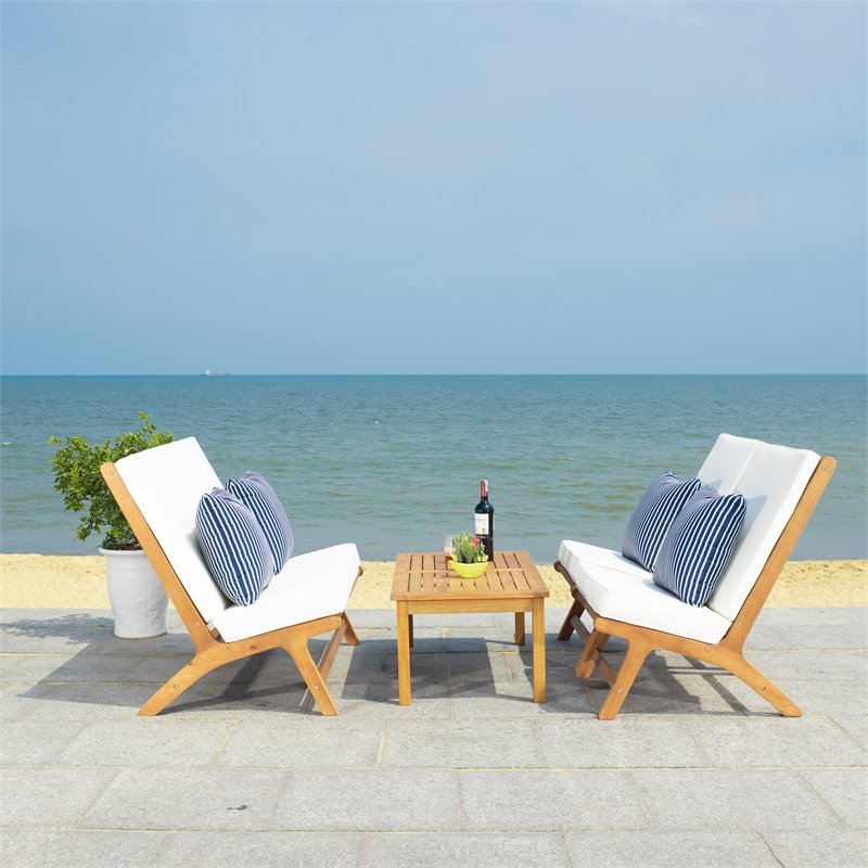 Safavieh Chaston 4-Piece Eucalyptus Wood/Polyester Living Set in Natural/Navy