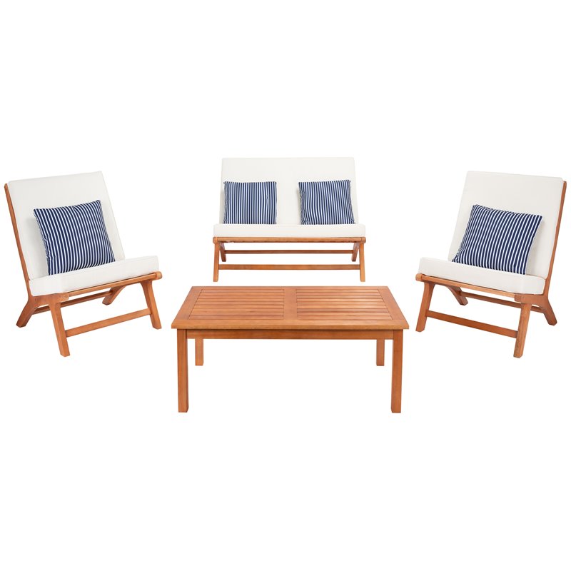Safavieh Chaston 4-Piece Eucalyptus Wood/Polyester Living Set in Natural/Navy