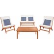 Safavieh Chaston 4-Piece Eucalyptus Wood/Polyester Living Set in Natural/Navy