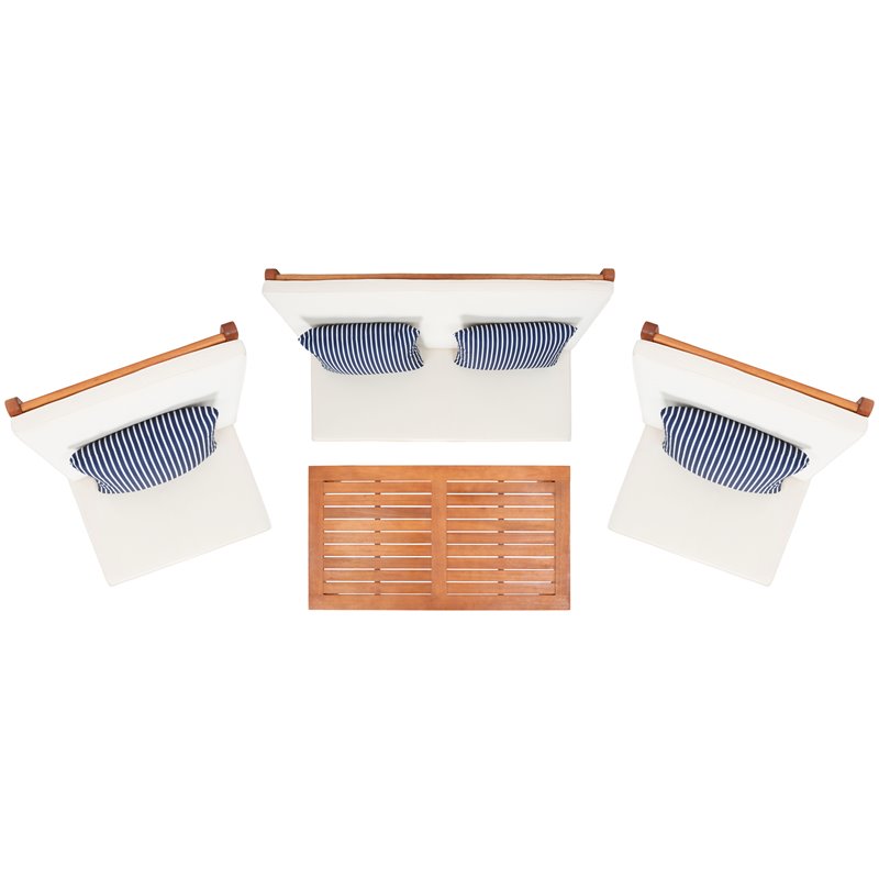Safavieh Chaston 4-Piece Eucalyptus Wood/Polyester Living Set in Natural/Navy