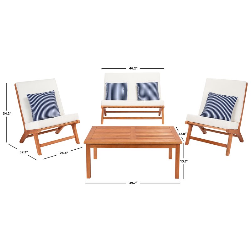 Safavieh Chaston 4-Piece Eucalyptus Wood/Polyester Living Set in Natural/Navy