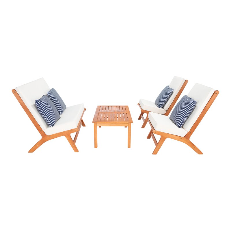 Safavieh Chaston 4-Piece Eucalyptus Wood/Polyester Living Set in Natural/Navy