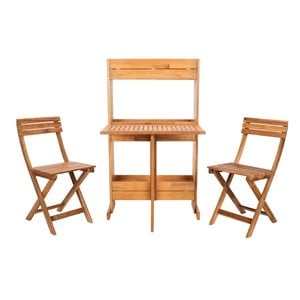 safavieh barley 3-piece teak/wood bistro set with flower shelf in natural