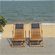 Safavieh Rendi Wood/Polyester Relax Chairs w/ Pillow in Natural/Navy (Set of 2)