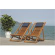 Safavieh Rendi Wood/Polyester Relax Chairs w/ Pillow in Natural/Navy (Set of 2)