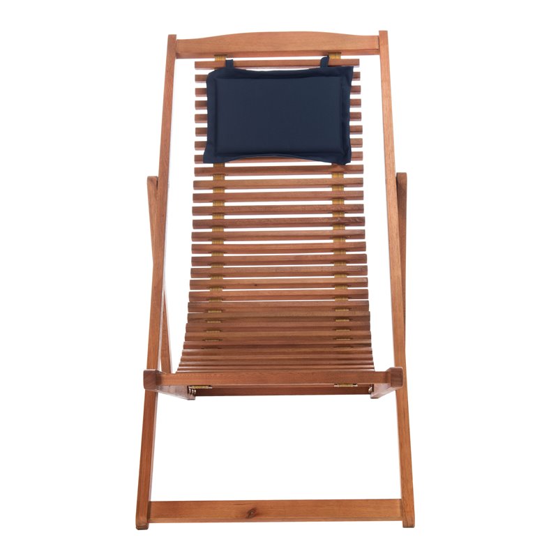 Safavieh Rendi Wood/Polyester Relax Chairs w/ Pillow in Natural/Navy (Set of 2)