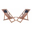 Safavieh Rendi Wood/Polyester Relax Chairs w/ Pillow in Natural/Navy (Set of 2)