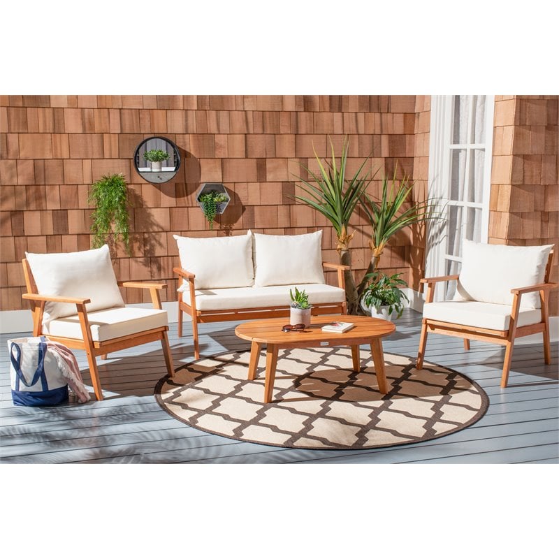 Safavieh Deacon 4-PieceWood/Polyester Outdoor Living Set in Natural/Beige