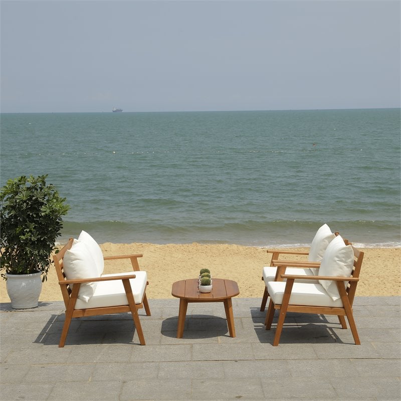 Safavieh Deacon 4-PieceWood/Polyester Outdoor Living Set in Natural/Beige