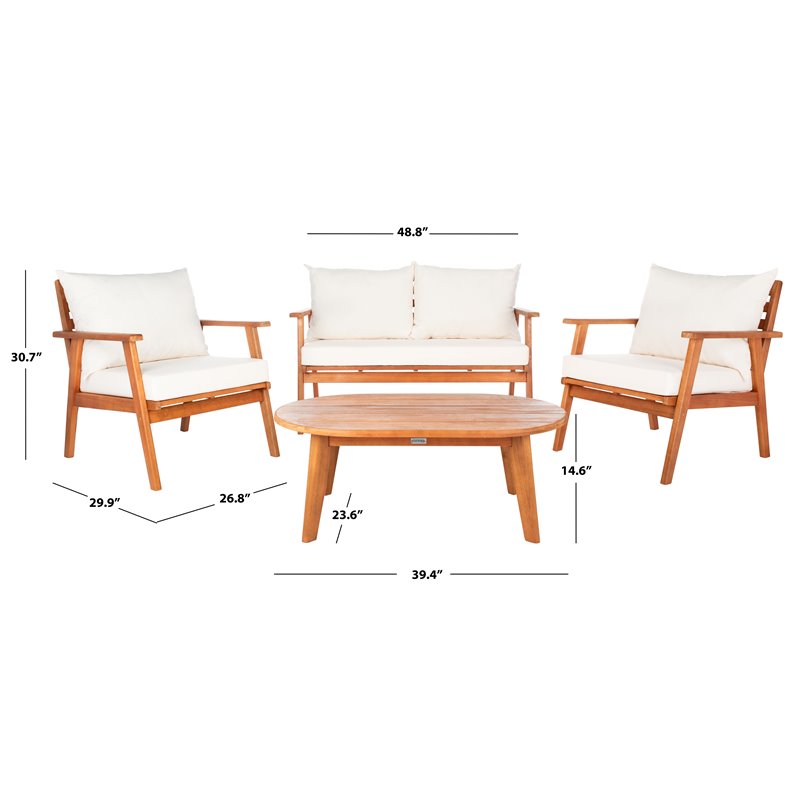 Safavieh Deacon 4-PieceWood/Polyester Outdoor Living Set in Natural/Beige