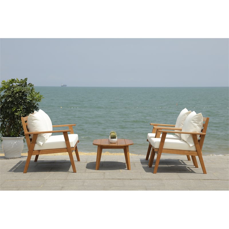 Safavieh Deacon 4-PieceWood/Polyester Outdoor Living Set in Natural/Beige