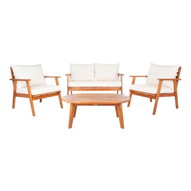 Safavieh Deacon 4-PieceWood/Polyester Outdoor Living Set in Natural/Beige