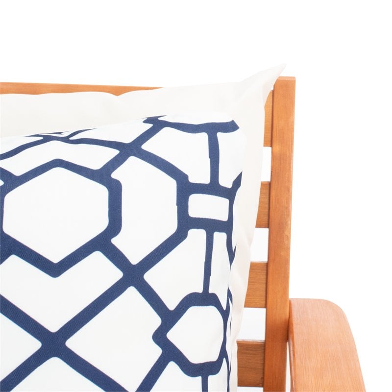 Safavieh Deacon 4-Pc Wood/Polyester Outdoor Living Set in Natural/Navy Mosaic