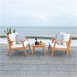 Safavieh Deacon 4-Pc Wood/Polyester Outdoor Living Set in Natural/Navy Mosaic