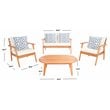 Safavieh Deacon 4-Pc Wood/Polyester Outdoor Living Set in Natural/Navy Mosaic