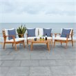 Safavieh Deacon 4-Pc Wood/Polyester Outdoor Living Set in Natural/Navy Striped