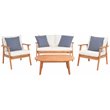 Safavieh Deacon 4-Pc Wood/Polyester Outdoor Living Set in Natural/Navy Striped