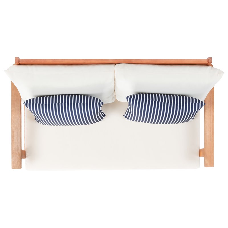 Safavieh Deacon 4-Pc Wood/Polyester Outdoor Living Set in Natural/Navy Striped