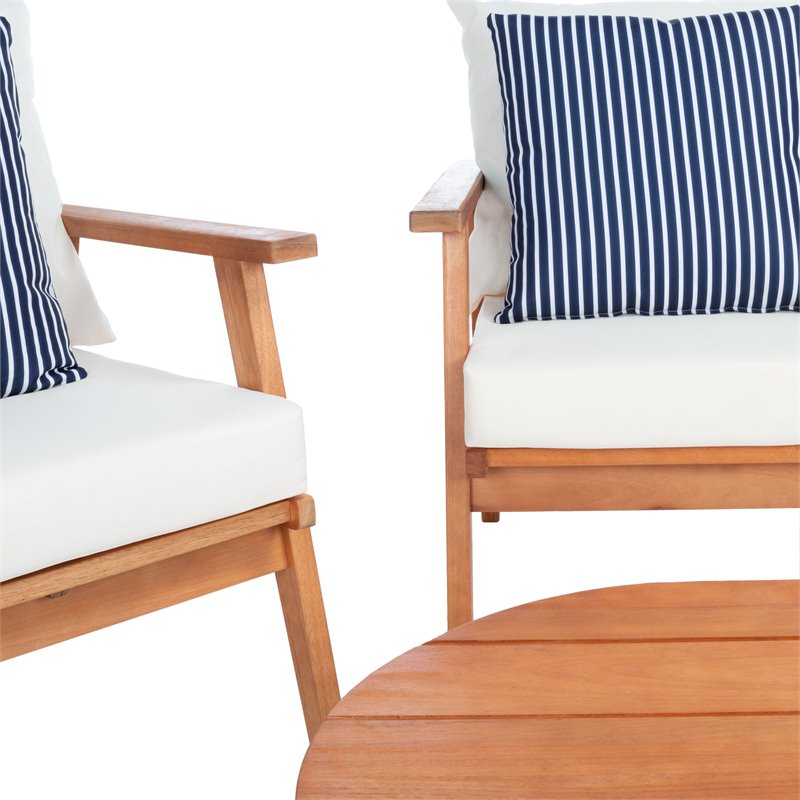 Safavieh Deacon 4-Pc Wood/Polyester Outdoor Living Set in Natural/Navy Striped