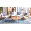 Safavieh Deacon 4-Pc Wood/Polyester Outdoor Living Set in Natural/Navy Striped