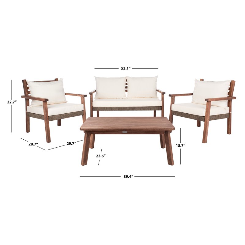 Safavieh Reid 4-Pc Wood/Polyester Outdoor Living Set in Gray Wash/Natural