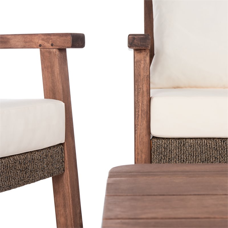 Safavieh Reid 4-Pc Wood/Polyester Outdoor Living Set in Gray Wash/Natural