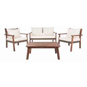 Safavieh Reid 4-Pc Wood/Polyester Outdoor Living Set in Gray Wash/Natural